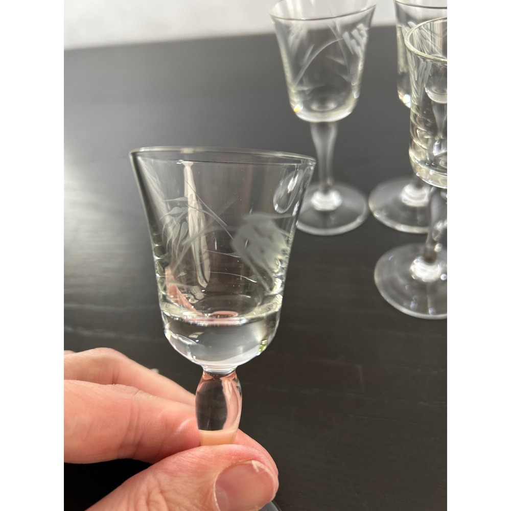 Vintage Etched Wheat Cordial Glasses Set of 4 Clear Stemmed Liqueur Aperitif 4oz - Picture 5 of 5